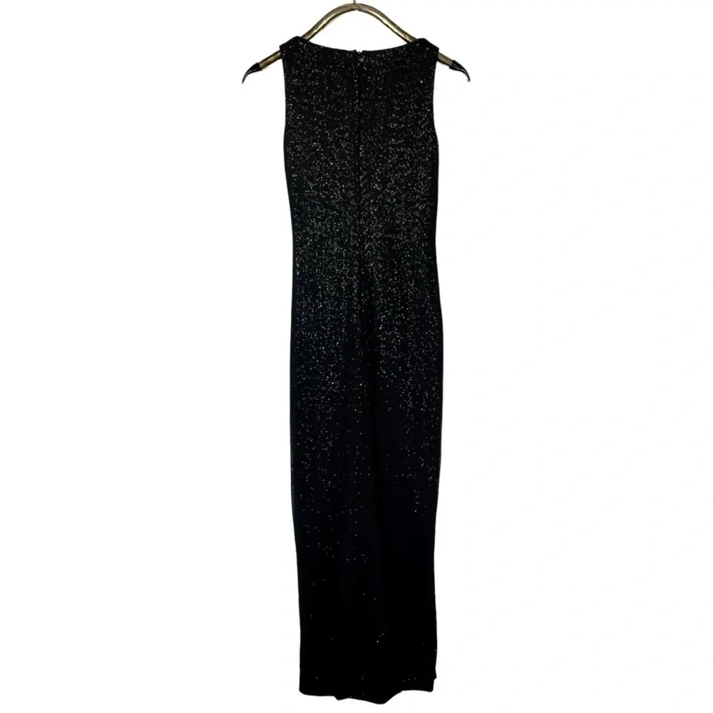 LAUREN RALPH LAUREN EVENING CASCADE SEQUIN COLUMN FAUX WRAP SHEATH GOWN DRESS